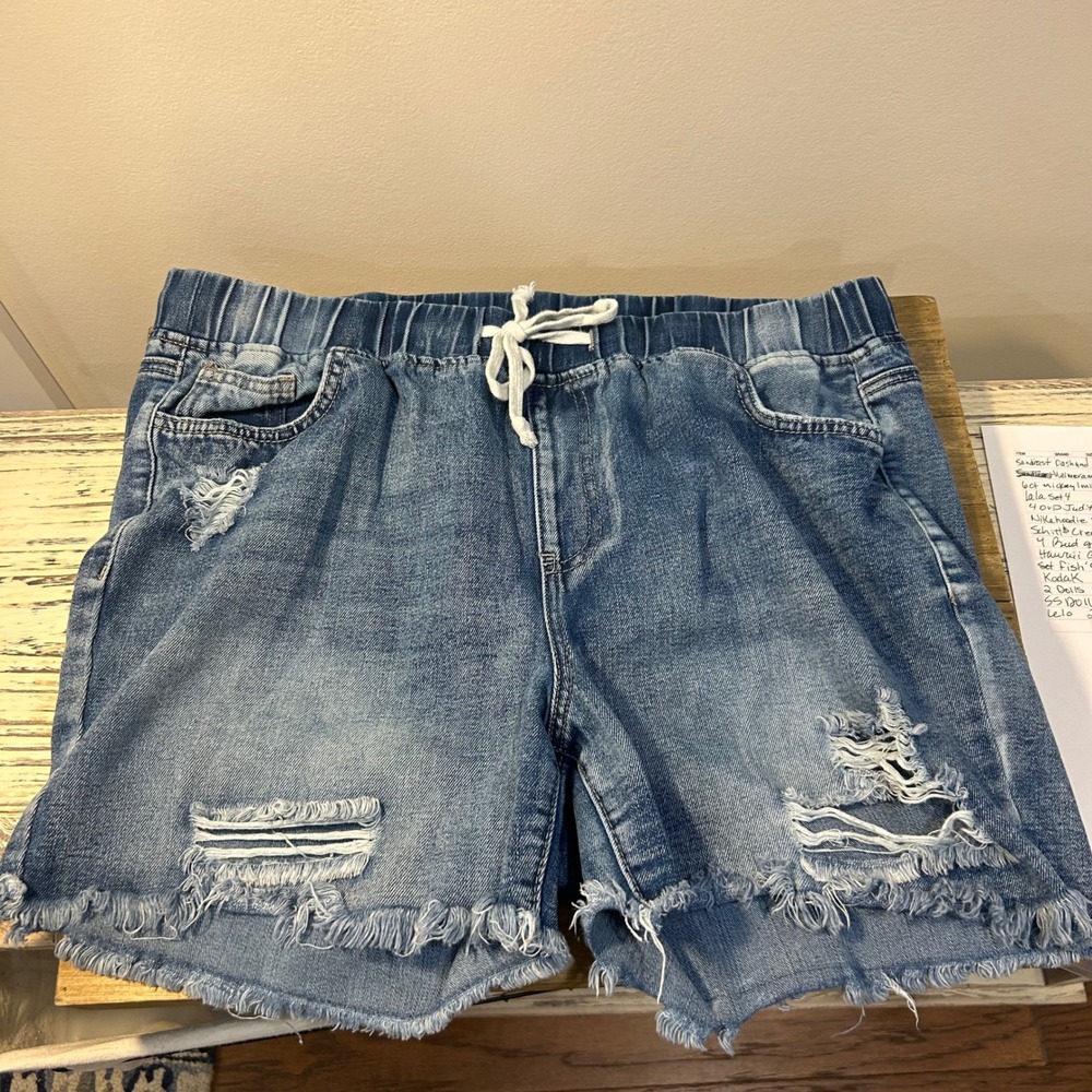 YMI Premium Denim Shorts Blue Distressed Frayed Hem Elastic Waistband